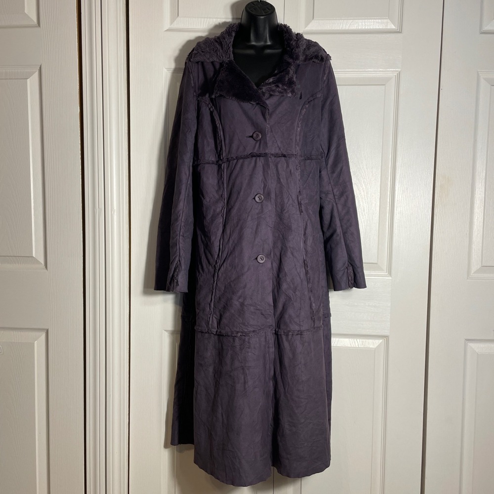 Vintage Apart Impressions Coat Women Large Purple Y2K Faux Suede Faux Fur Lining
